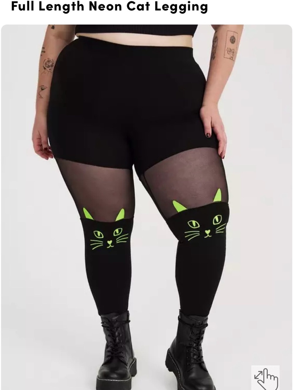 torrid Black Full-Length Leggings with Neon Green Cat Accents